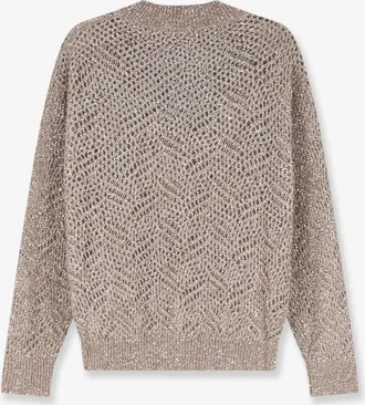 Brunello Cucinelli Womens Cashmere Sweater With Dazzling Pattern Beige