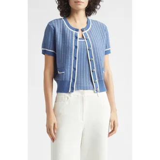 Toccin Patra Short Sleeve Cardigan in Ocean Optic Multi at Nordstrom, Size X-Small