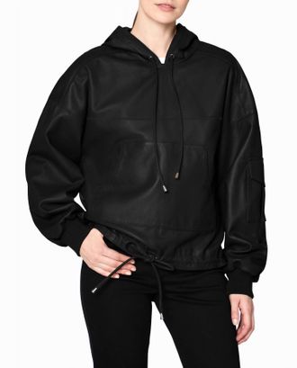 Nicole Miller Leather Space Hoodie In Black