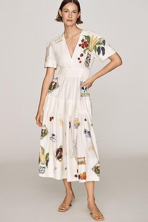 Farm Rio Country Table 100% Cotton Midi Dress