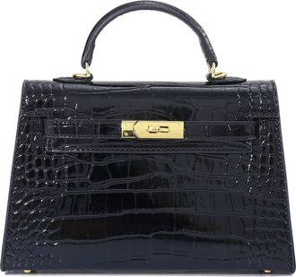 Adornia Croc Embossed Faux Leather Mini Handle Bag in Black at Nordstrom Rack
