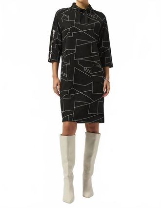 Joseph Ribkoff Abstract Print 3/4 Sleeve Turtle Neck Straight Dress In Black/off-White