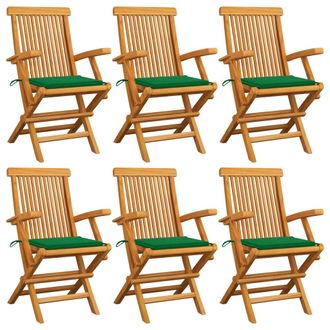 vidaXL Sillas De Jard&iacute;n 6 Uds Madera Maciza De Teca Con Cojines Verdes Vidaxl