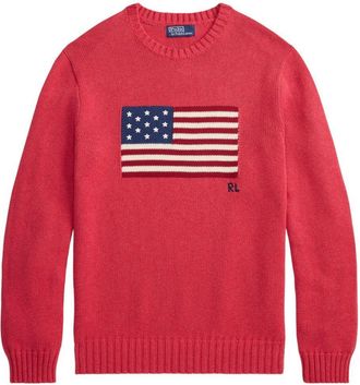 Polo Ralph Lauren Mens Sweater The Iconic Flag Red Cotton