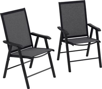 OEM Conjunto De 2 Sillas De Camping Plegables Con Reposabrazos Para Jard&iacute;n Terraza Carga 110 Kg 58x64x94 Cm Gris Oscuro