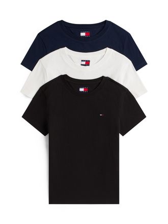 Tommy Jeans Kurzarmshirt TOMMY JEANS TJW 3PACK C-NECK TEE, Damen, Gr. XS (34), schwarz (schwarz, ecru, schwarz night navy), Single Jersey, Obermaterial: 100% Baum