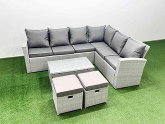 Fimous Garden Outdoor Rattan Furniture Set 8 Seater Rattan Garden Sofa Set in Light Grey