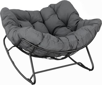 Woltu Woltu Mecedora Ovalada, Capacidad De Carga De 150 Kg, Poli&eacute;ster, Con Patas Curvas, Color Gris Oscuro