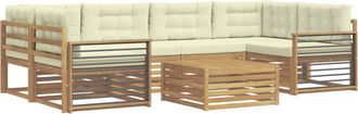 vidaXL Conjunto De Sof&aacute;s De Exterior 7 Uds. Blanco Y Crema Poli&eacute;ster Vidaxl