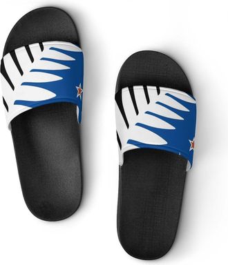Generic Silver Fern Flag Banner Unisex Beach Slippers & Pool Slides Anti-Slip House Shoes for Home Outdoor