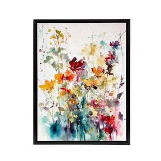 Artery8 Wild Flowers Abstract Watercolour Framed Canvas Wall Art Print | Size: W24 x H32