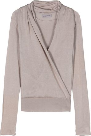 Yohji Yamamoto 2000s draped-panel fine-ribbed top - women - Cotton - S - Neutrals