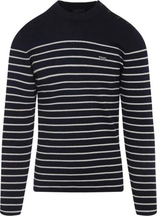 Prada Virgin Wool Ronde Hals Trui - Heren - Ronde hals truien - Blauw - M - Wol - Truien & Vesten