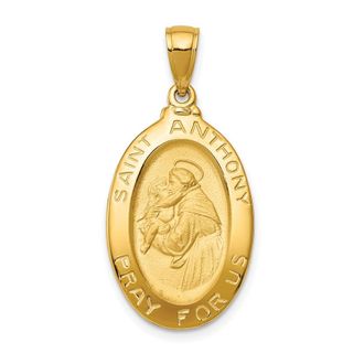 Diamond2Deal 14k Yellow Gold Saint Anthony Oval Medal Hollow Pendant