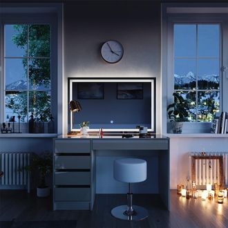 Vicco Tocador Sherry, Gris, 120 Cm Con Espejo Led Y Taburete