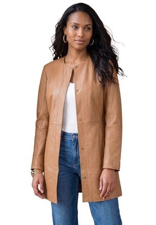 Jessica London Three-Quarter Leather Jacket in Brown Maple at Nordstrom, Size 22