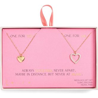 Leith CZ You & Me Heart Pendant Necklace Set in Clear- Gold at Nordstrom Rack