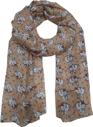 World of Shawls Ladies Womens Colorful Long Soft and Warm Bunny Rabbit Print Scarf Sarong (Beige)
