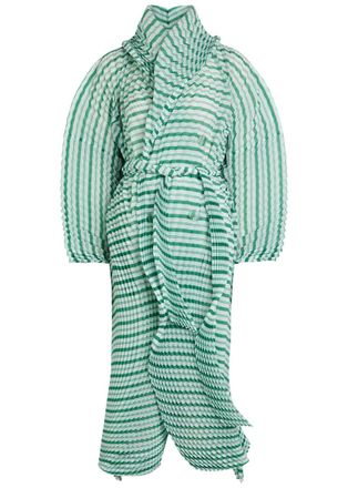 Issey Miyake Striped Pleated Woven Coat - Green - 2