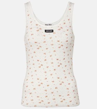 Miu Miu Floral cotton jersey tank top