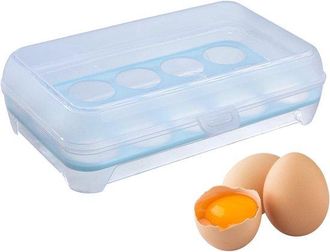 OEM Huevera Transparente Con Tapa Para 16 Huevos, Forro Interior Azul - Huevera Apilable Para Frigor&iacute;fico, Sin Bpa, Con Cierre De Clip, 24 X 15 Cm