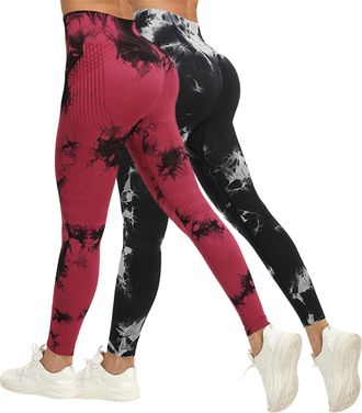 Generic 2PC Anti Cellulite Leggings for Women UK 3D Compression Push-Up Opaque High Waisted Tummy Control Sports Pants Butt Lift Seamless Yoga Trousers Plus S