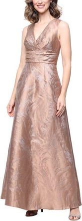 Alex Evenings Metallic Sleeveless Jacquard Gown in Caramel at Nordstrom, Size 16