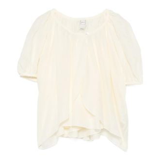 120% Lino Puff-sleeve Gathered Blouse - female - 120% Lino - Blouses - White - XL - Blouses & Shirts