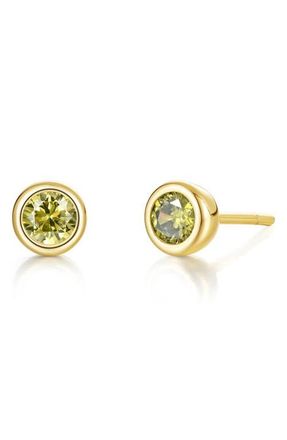 Lafonn Bezel Simulated Birthstone Stud Earrings in Light Green at Nordstrom