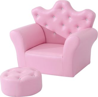 HOMCOM 2 PCS Kids Sofa and Ottoman Child Size Armchair for Girls Age 3 -5 Pink | TJ Hughes