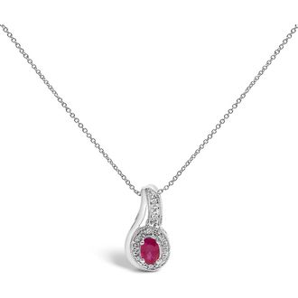 House of Brilliance Silver Red Ruby and Diamond Accent Milgrain Swirl Pendant Necklace in White at Nordstrom