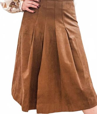 Current Air Suede Pleated Midi Skirt In Dark Chestnut