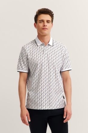Bugatti Poloshirt BUGATTI Modern Fit, Herren, Gr. 4XL, 10, wei&szlig;, 52% Baumwolle, 44% Polyester, 4% Elasthan, Rautenmuster, normal, ohne Ausschnitt, Rippb&uuml;ndche
