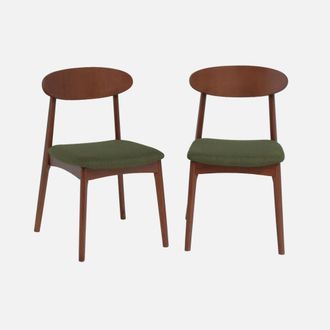 Sweeek Silla Vintage De Madera De Hevea Nogal Y Tela, Set De 2