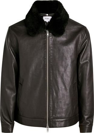 Wax London Kendal Shearling-trimmed Leather Jacket - Brown - XL