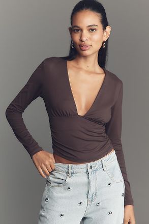 Susana Monaco Long-Sleeve V-Neck Ruched Top