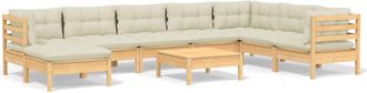vidaXL Muebles De Jard&iacute;n 9 Pzas Y Cojines Madera Maciza De Pino Crema Vidaxl