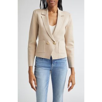 L'agence Sofia Metallic Knit Blazer in Pale Khaki/Gold at Nordstrom, Size Small