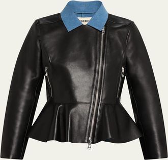 L'agence Lyric Leather Peplum-Hem Biker Jacket
