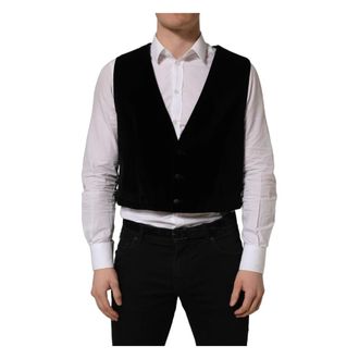 Dolce & Gabbana Suit Vests, male, Black, Size: 3XL Single-Breasted Waistcoat Vest