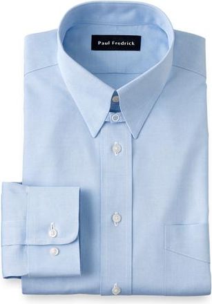 Paul Fredrick Non-iron Cotton Pinpoint Solid Snap Tab Collar Dress Shirt in Blue at Nordstrom, Size 16.5 - 32