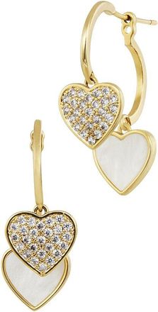 Savvy Cie Jewels 18K Plated Pearl Cz Hoops Earrings