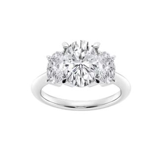 Grown Brilliance 4.25 Carat Oval Lab Grown 3 Stone Engagement Diamond Ring in 14K White Gold, G-Color, VS Clarity, Gift Box Included