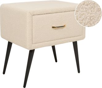 Beliani Mesa De Noche Tapizada Minimalista Caj&oacute;n Boucl&eacute; Beige Flayat