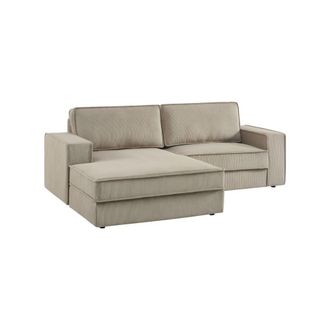 Sweeek Sof&aacute; esquinero izquierdo de pana, 3 plazas, beige