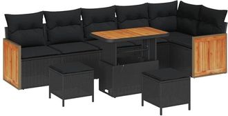 vidaXL Conjunto De Sof&aacute; De Jard&iacute;n 9 Pcs Negro Y Marr&oacute;n Rat&aacute;n Sint&eacute;tico Vidaxl