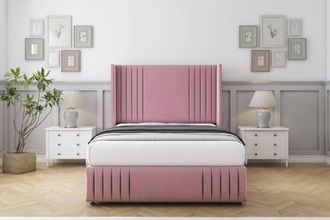 Comfort Beds Elise Plush Divan Set No Drawers-54 Wingback-Footboard in Pink | Size: King