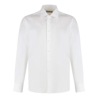Canali Formal Shirts, male, White, Size: XL Cotton Shirt Rounded Hem