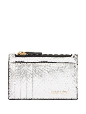 Roberto Cavalli metallic-leather card holder - Silver