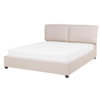 Beliani Cama Doble Tapizada Beige 140 X 200 Cm Con Somier Y Cabecero Belfort